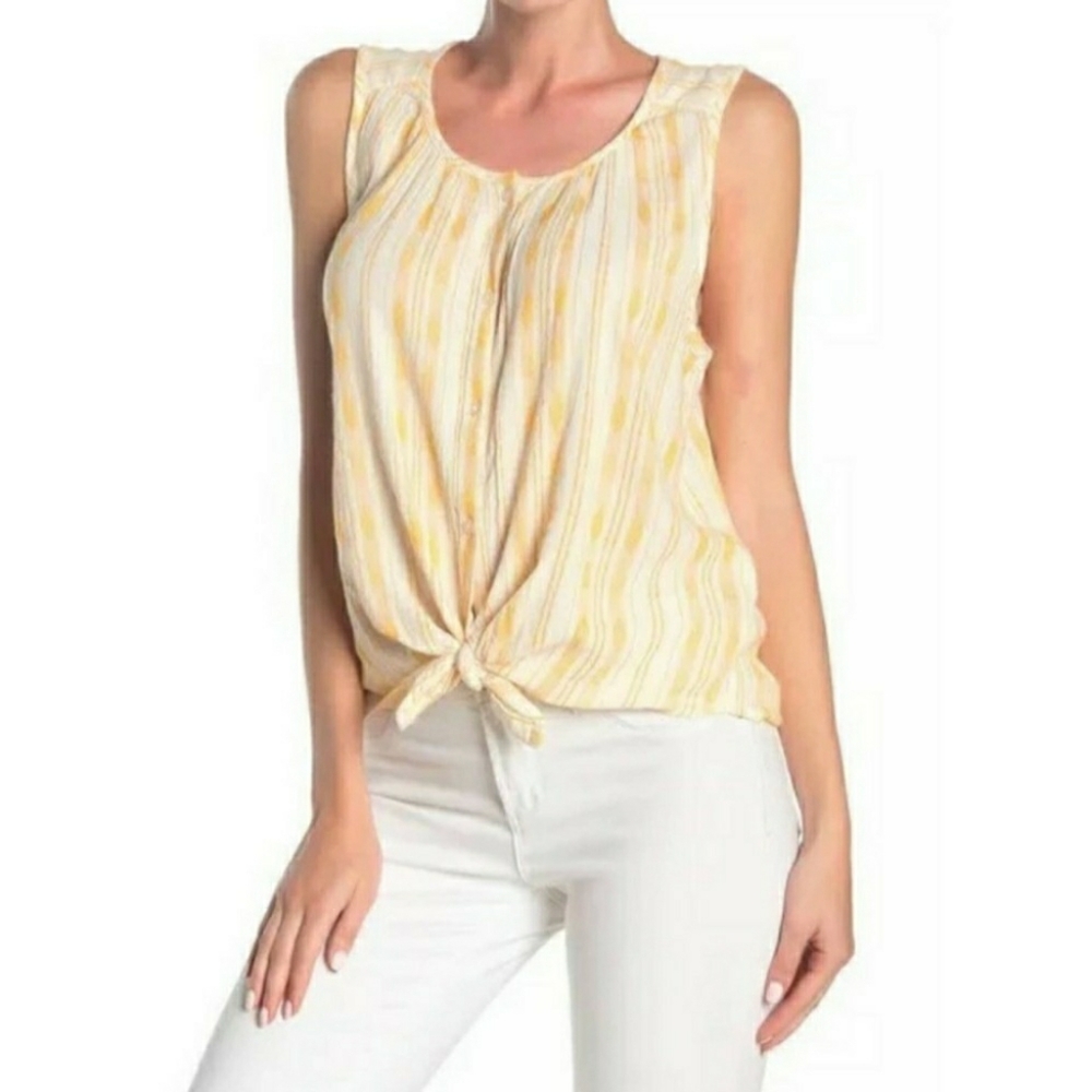 Lucky Brand yellow stripe scoop neck